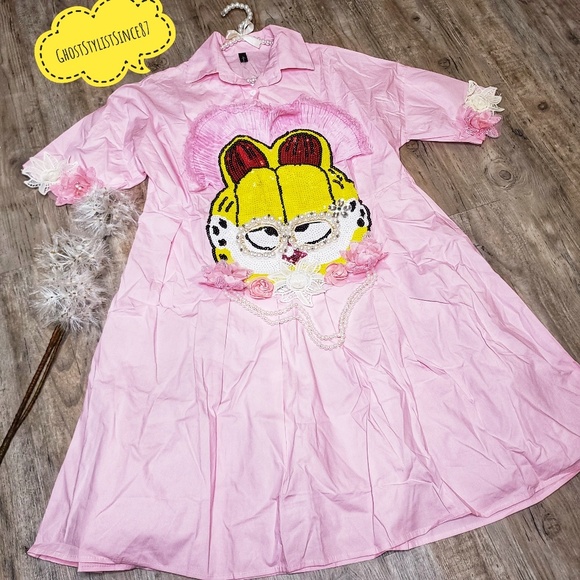 NWT Oversized Streetwear Shirt Dress Cat Design - Picture 1 of 6